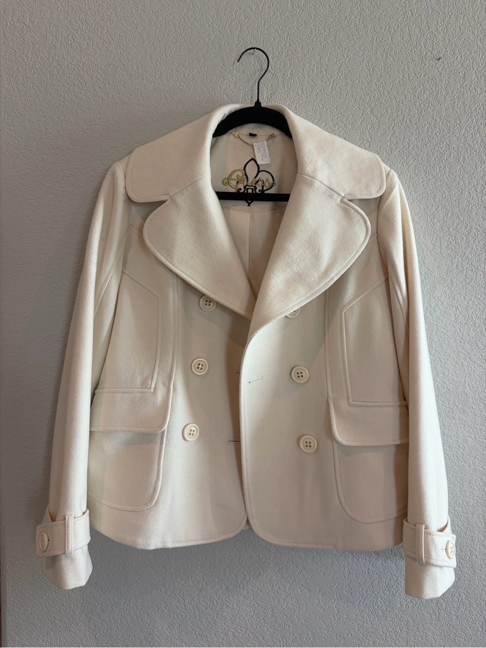 GUESS Winter White Wool Blend Double Breasted Peacoat Women’s XL